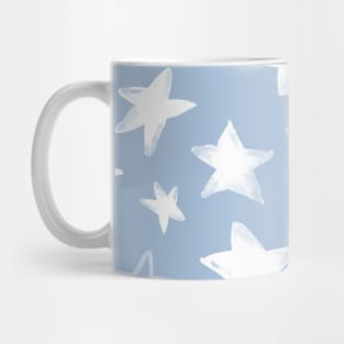 Holiday christmas watercolor white stars over sky light blue background Mug